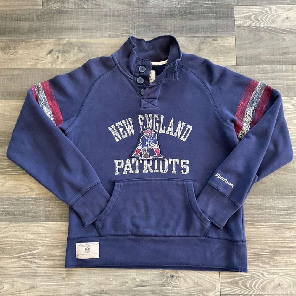 VTG Reebok New England Patriots Henley Sweatshirt Women’s MEDIUM Navy Pat